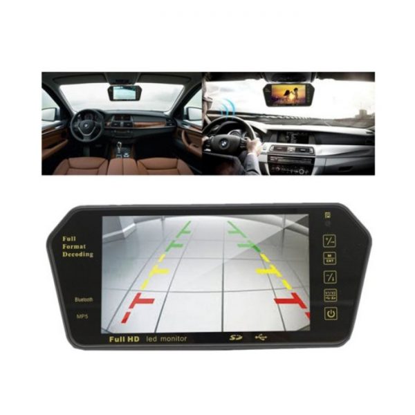 LED Screen In Car 7" Inch Rearview Mirror Media Player FM Transmitter Bluetooth Hands Free Kit Reverse Parking MP5