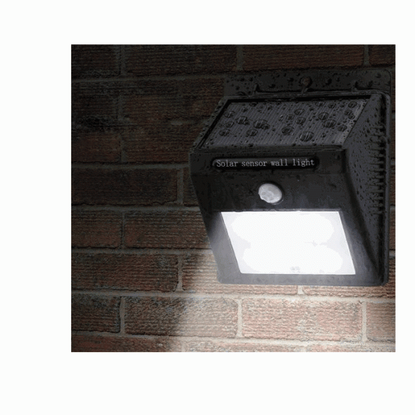 Solar Powered PIR LED Wall Light - White Light