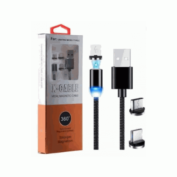 X-Cable Καλώδιο με μαγνητικό βύσμα LED 3 in 1 Micro USB / Type C / Lightning 1m -ΜΑΥΡΟ - Image 2