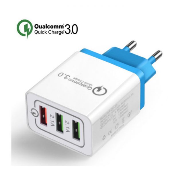 Qualcomm Quick Charge 3.0 Triple (3x) USB Port iPhone / Android Wall Charger Wall Charger Blue