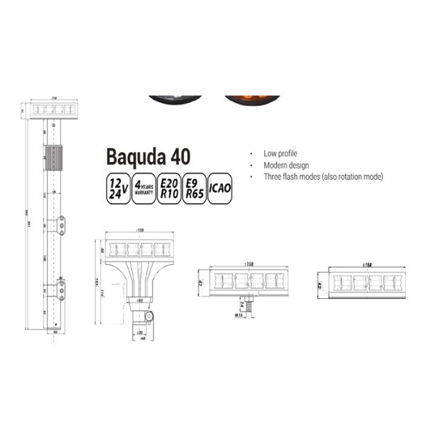 Led Beacon Baquda, bracket for motorcycle,12/24V - Image 2